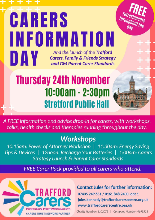A poster advertising the carers information day event. 