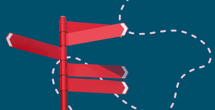 a red post with signs pointing in different directions
