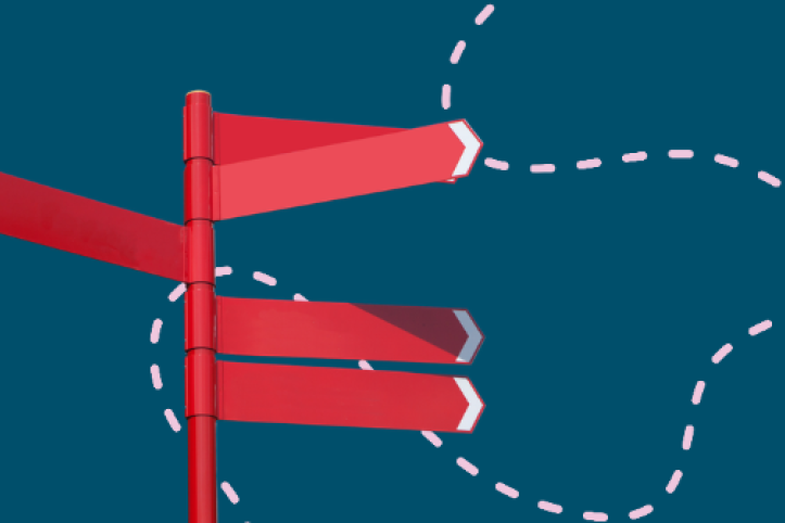a red post with signs pointing in different directions