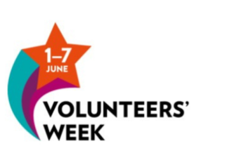 The volunteers week logo, text with a shooting star to the left. Inside the star is text that says 1st to 7th of June. 