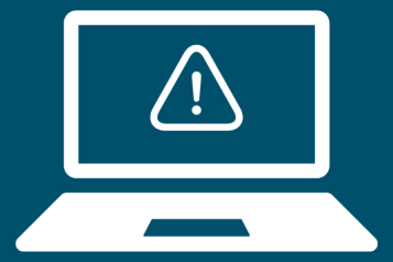 the alert symbol inside the screen of a laptop icon 